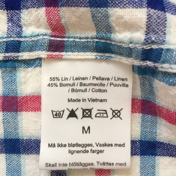 Dressmann Plaid Linen Blend Short Sleeve Shirt M - Picture 9 of 14